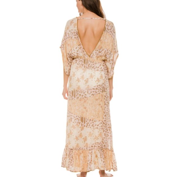 NWT Z&L Europe gold bead-trimmed neckline butterfly sleeves Dancing Queen DressM - Picture 2 of 13